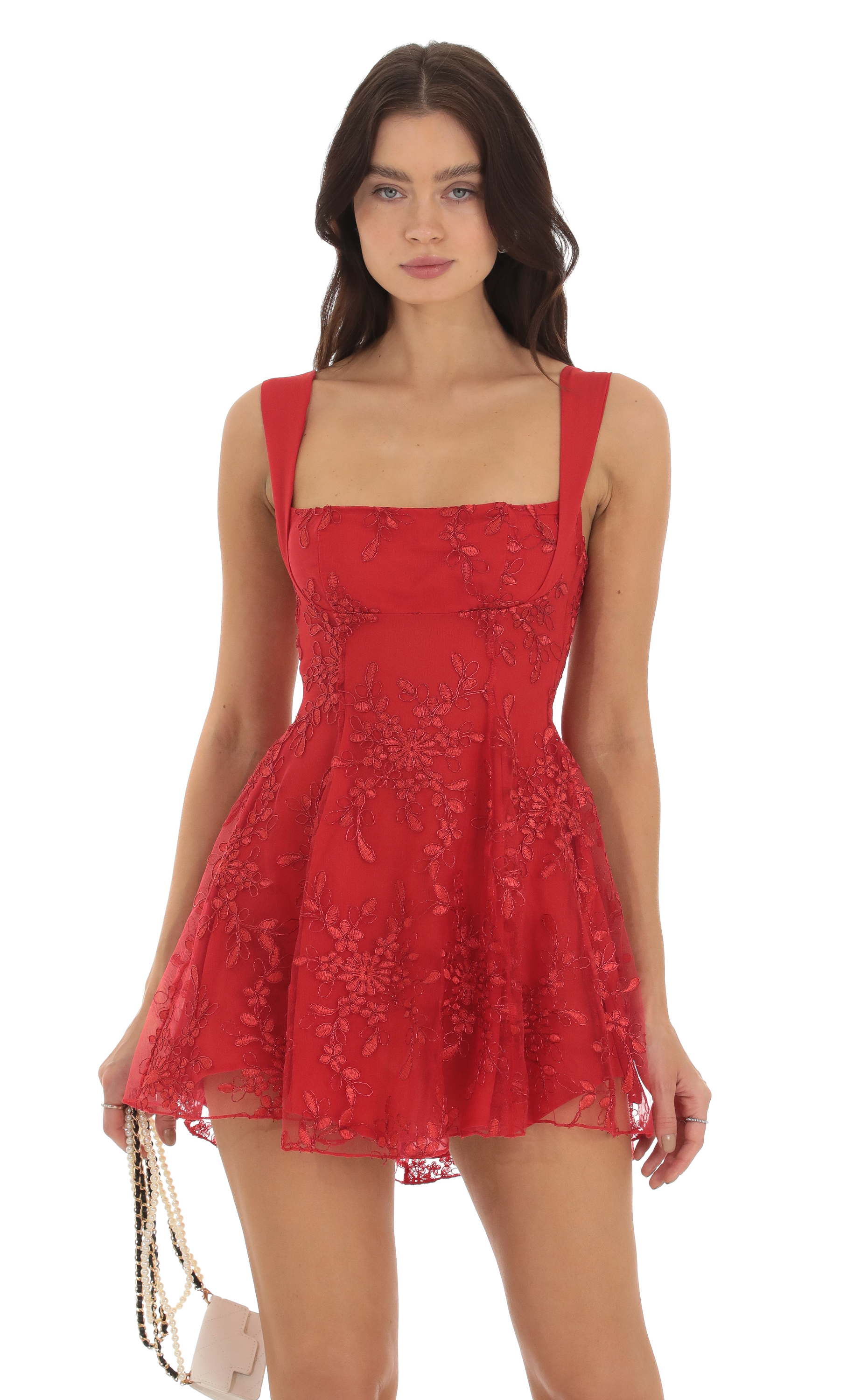 Foxie Floral Fit and Flare Dress in Red