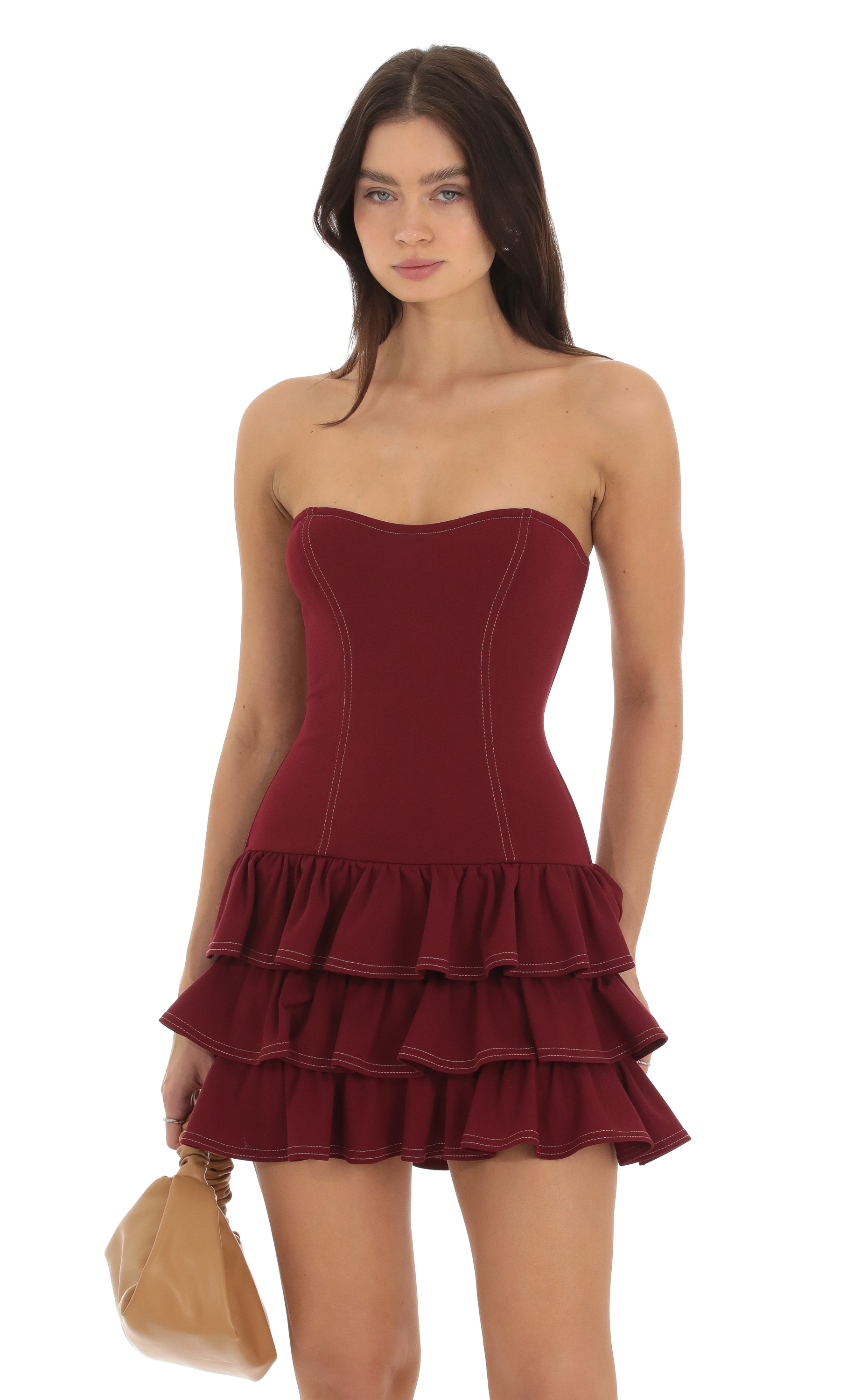 Everlee Strapless Ruffle Dress in Red