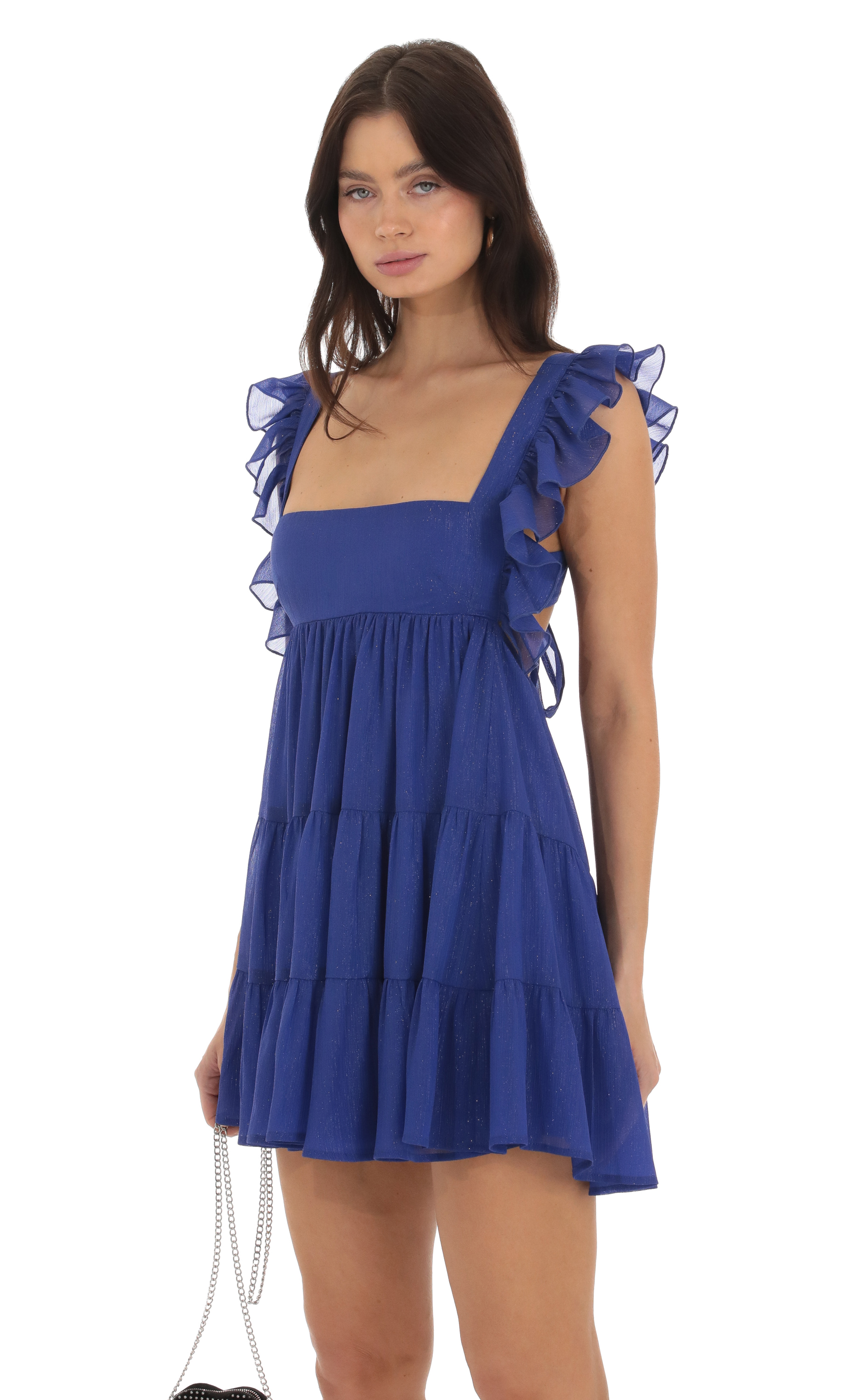 Gisela Shimmer Baby Doll Ruffle Dress in Blue