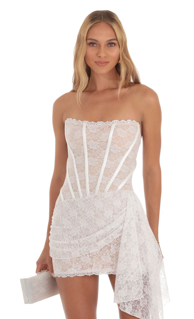 Rivera White Lace Corset Drape Dress in Nude | LUCY IN THE SKY