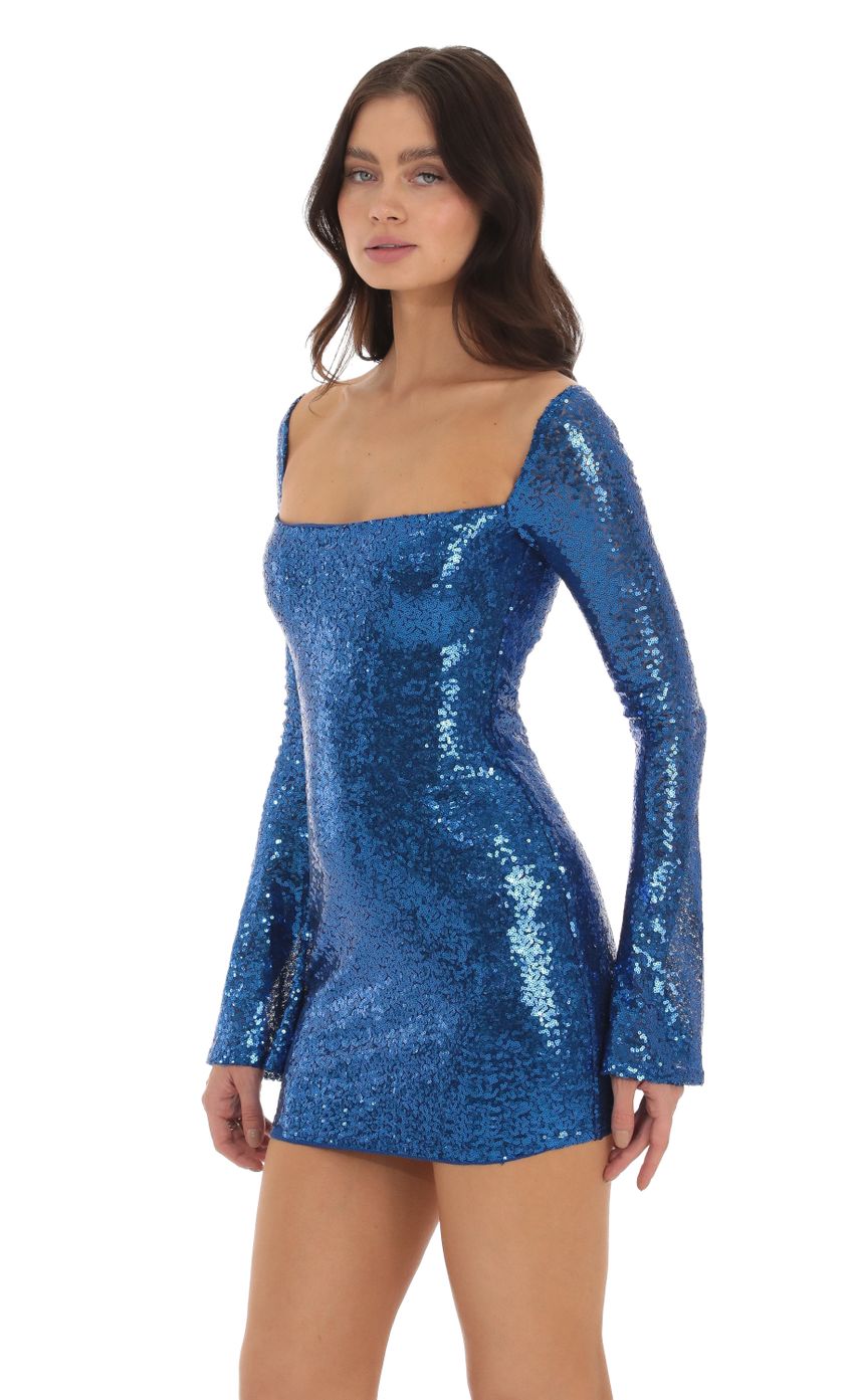 Picture Paola Sequin Long Sleeve Dress in Blue. Source: https://media.lucyinthesky.com/data/Sep23/850xAUTO/066b2d2b-45e0-4d81-9044-522475f8c6ce.jpg