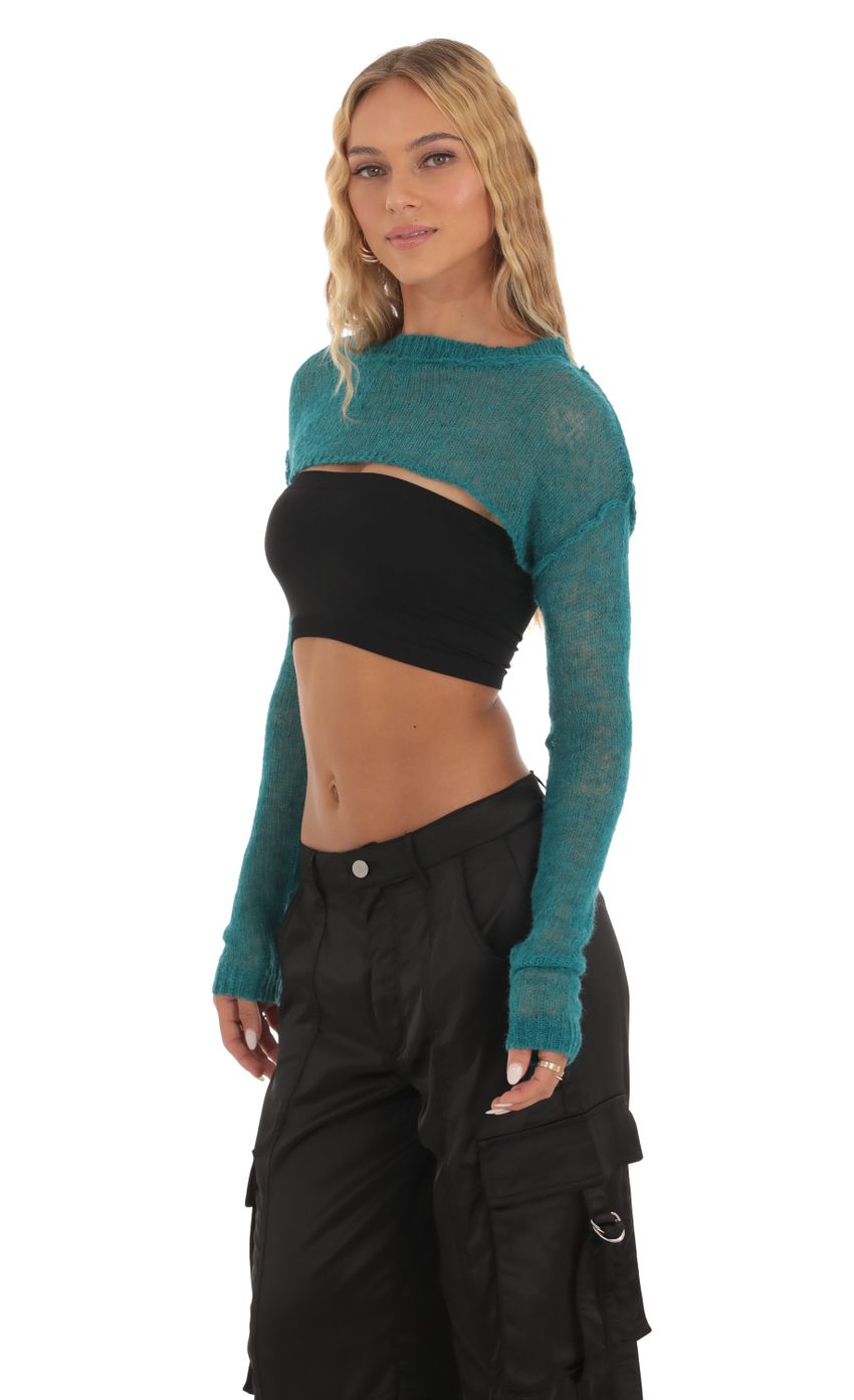 Picture Maylah Knit Cropped Jumper in Teal. Source: https://media.lucyinthesky.com/data/Sep23/850xAUTO/0ee5bff3-a850-42f6-bb85-ce59472c6b17.jpg