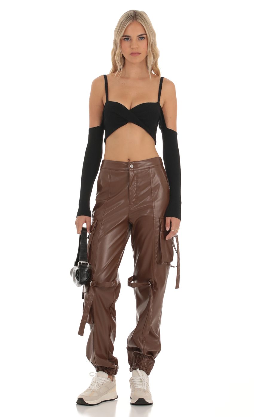 Picture Jai Pleather Cargo Pants in Brown. Source: https://media.lucyinthesky.com/data/Sep23/850xAUTO/2bbeac3d-a6e8-4e6f-97cb-19a6fcd0b681.jpg