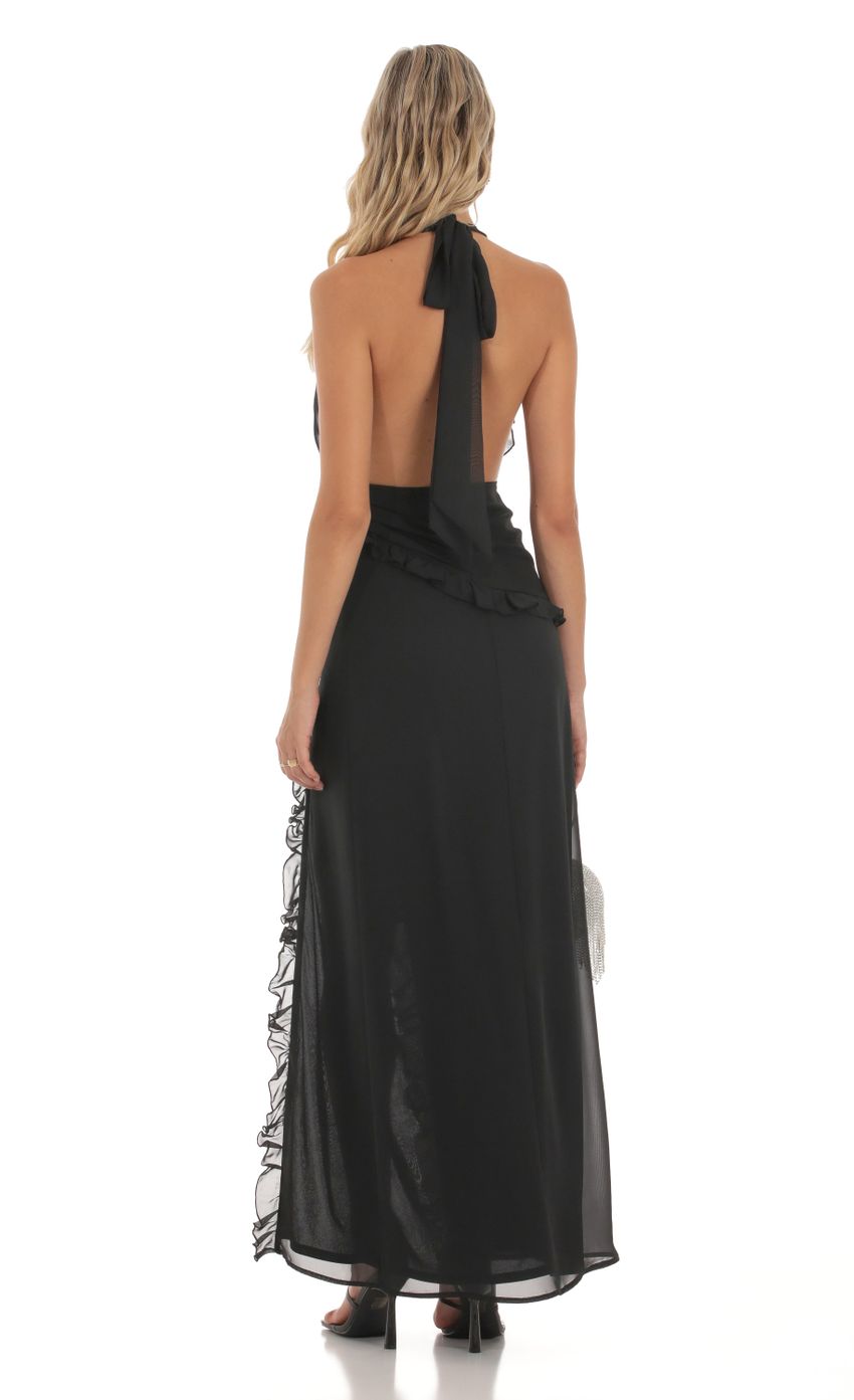 Picture Rhea Plunge Neck Halter Dress in Black. Source: https://media.lucyinthesky.com/data/Sep23/850xAUTO/2c5badd6-a2fa-4562-99c4-6d7ffa019e50.jpg