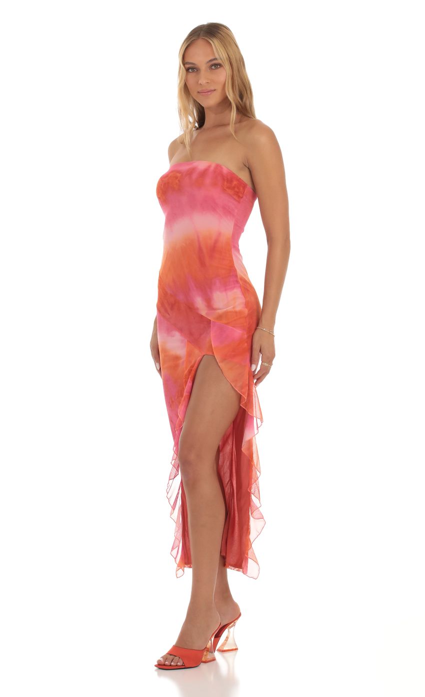 Picture Dimity Mesh Tie Dye Dress in Pink and Orange. Source: https://media.lucyinthesky.com/data/Sep23/850xAUTO/33bc5241-6616-4516-8d22-3bb1651a920d.jpg
