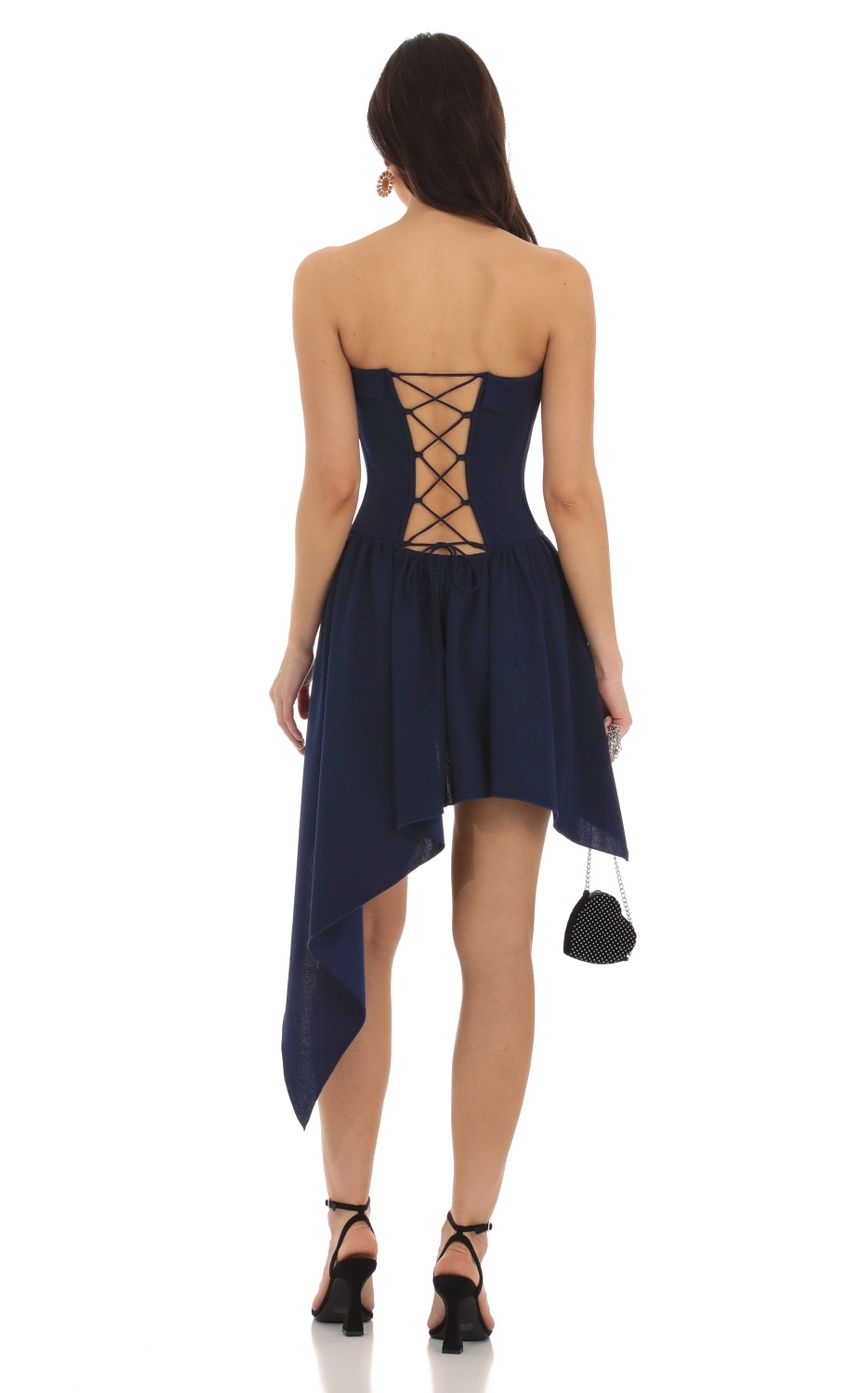 Picture Brizo Strapless Asymmetrical Dress in Navy. Source: https://media.lucyinthesky.com/data/Sep23/850xAUTO/3a04fcea-f667-42d2-b10a-3285866f6c1d.jpg