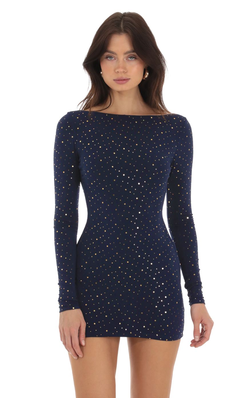 Picture Cerelia Shimmer Open Back Dress in Navy. Source: https://media.lucyinthesky.com/data/Sep23/850xAUTO/43c77420-d178-43e9-889b-df7c8dc5ae5f.jpg
