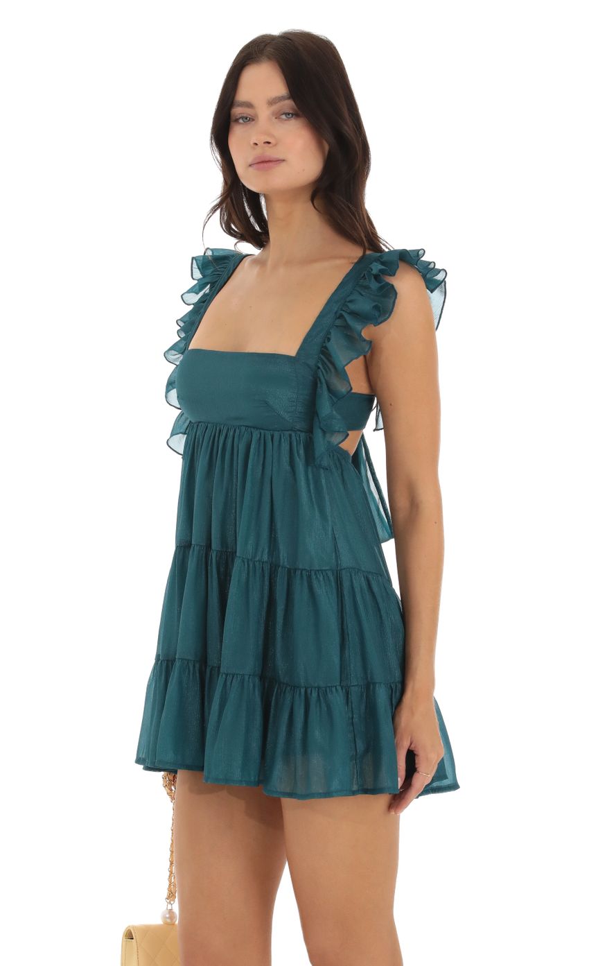 Gisela Chiffon Baby Doll Ruffle Dress in Teal LUCY IN THE SKY