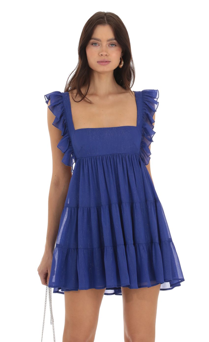 Picture Gisela Shimmer Baby Doll Ruffle Dress in Blue. Source: https://media.lucyinthesky.com/data/Sep23/850xAUTO/4f89d42a-831e-4c05-9fff-c1461778067c.jpg