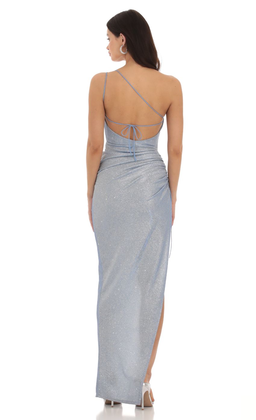 Picture Breeta Shimmer One Shoulder Dress in Blue. Source: https://media.lucyinthesky.com/data/Sep23/850xAUTO/56be6c2f-410f-42c7-acb3-4dde25b9a5af.jpg