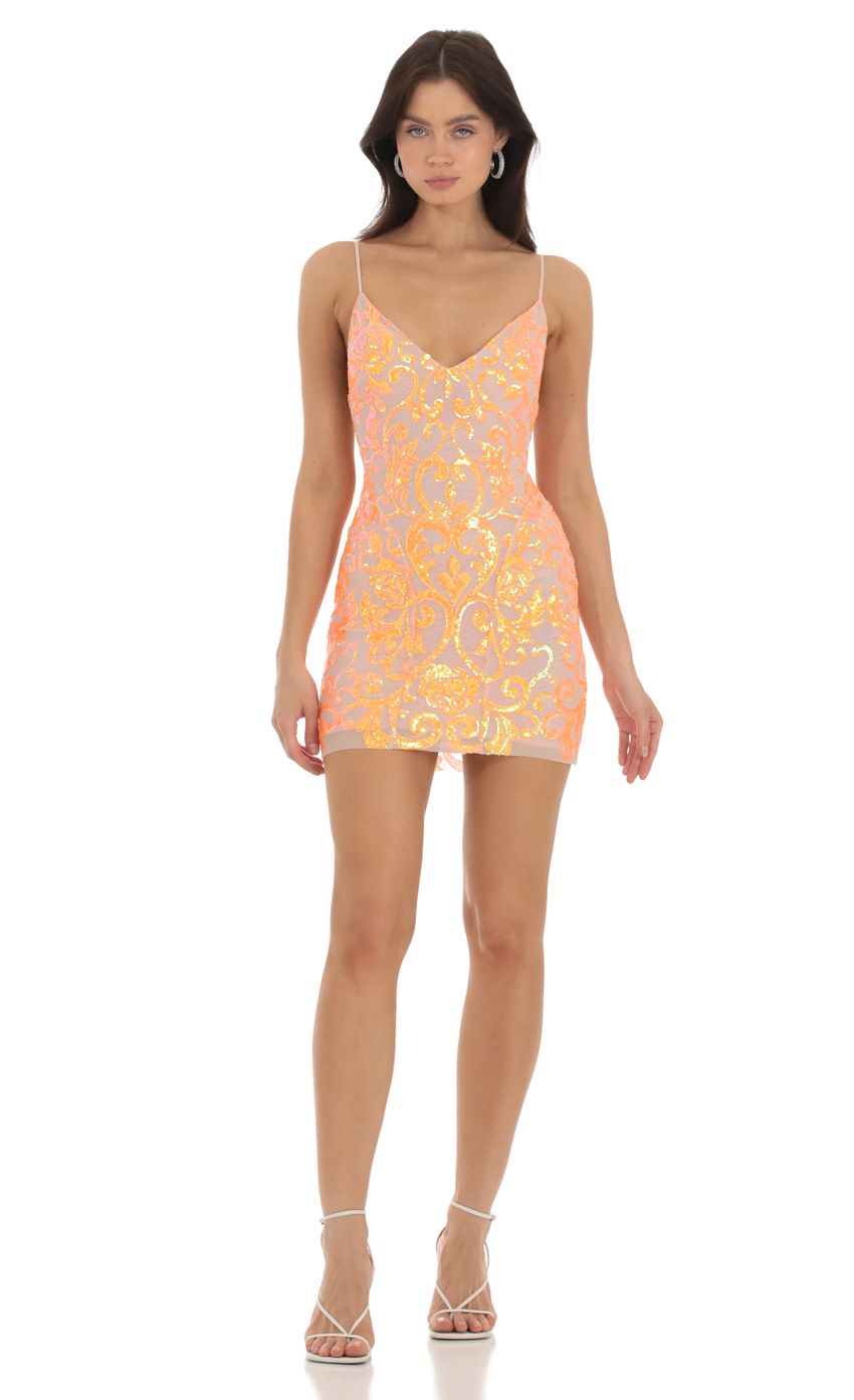 Picture Dovy Orange Sequin Bodycon Dress in Nude. Source: https://media.lucyinthesky.com/data/Sep23/850xAUTO/5f898d65-c076-4265-afe5-ab5dfc3adf5a.jpg