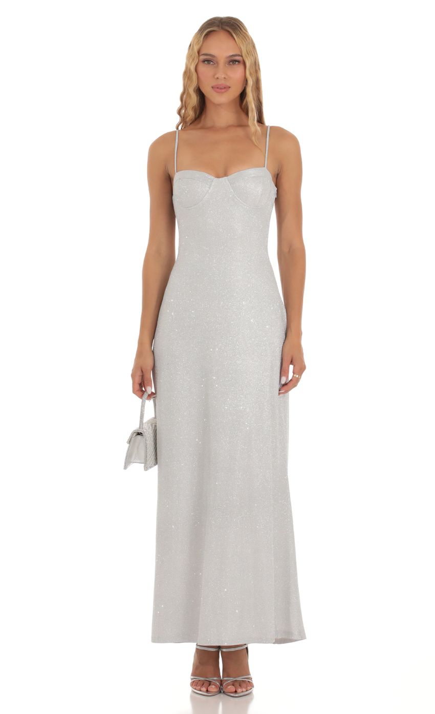 Picture Corie Shimmer Open Back Dress in Silver. Source: https://media.lucyinthesky.com/data/Sep23/850xAUTO/6f7811a1-dca6-4a7e-9e5a-894d458bbc85.jpg