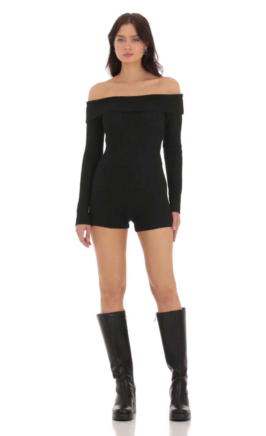 Picture Off Shoulder Knit Romper in Black. Source: https://media.lucyinthesky.com/data/Sep23/850xAUTO/76dcdd01-fbed-407a-aada-5717a6db8383.jpg
