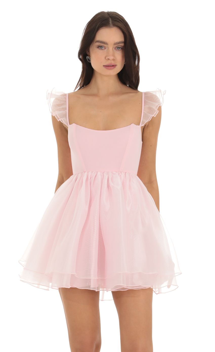 Picture Evianna Corset Flare Dress in Pink. Source: https://media.lucyinthesky.com/data/Sep23/850xAUTO/808b1bde-3610-4bea-bc64-10d753e7297f.jpg