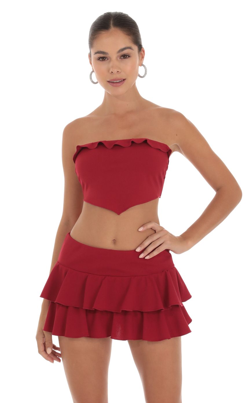 Picture Kairi Ruffle Two Piece Skort Set in Red. Source: https://media.lucyinthesky.com/data/Sep23/850xAUTO/8845c232-f3fd-4cfc-8ea3-36f8ab7a80af.jpg