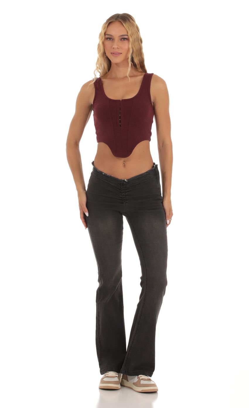 Picture Myley Ribbed Corset Tank Top in Maroon. Source: https://media.lucyinthesky.com/data/Sep23/850xAUTO/90067017-7725-4fb8-ade7-6f631cf6fe94.jpg