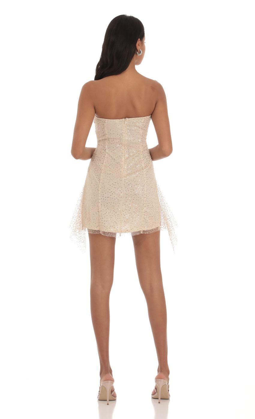 Ami Sequin Double Slit Strapless Dress in Champagne | LUCY IN THE SKY