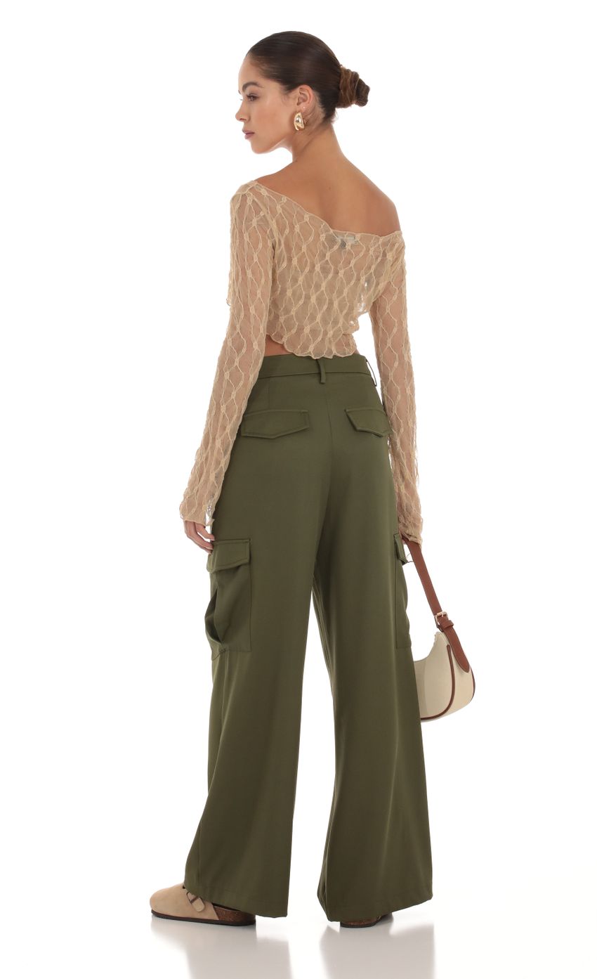 Picture Hecate Wide Leg Cargo Pants in Green. Source: https://media.lucyinthesky.com/data/Sep23/850xAUTO/9205af5c-6cb5-47ee-9146-2cfb9e76dda4.jpg
