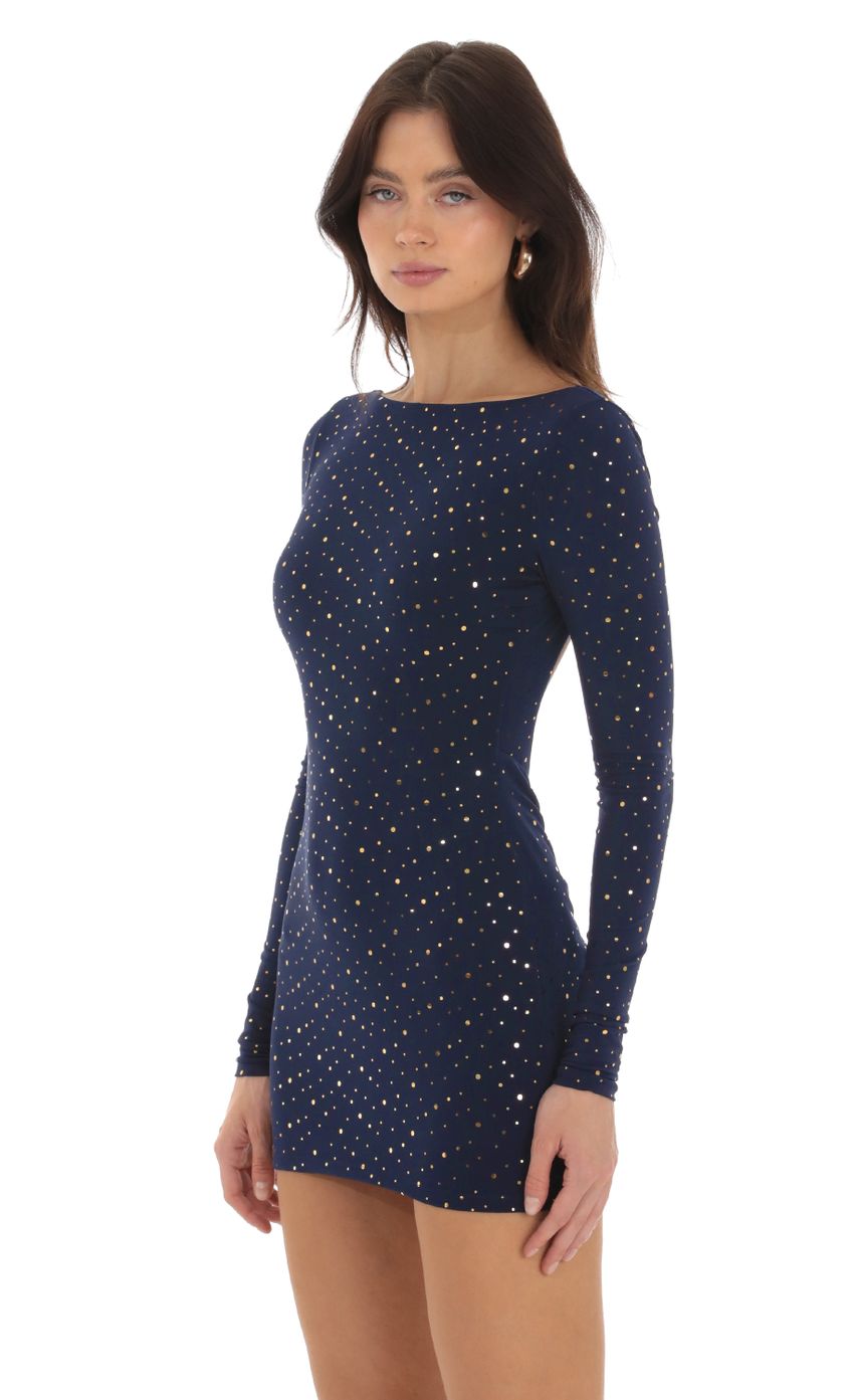 Picture Cerelia Shimmer Open Back Dress in Navy. Source: https://media.lucyinthesky.com/data/Sep23/850xAUTO/950c1c26-60b1-4ea3-9148-3f38b93b9dff.jpg