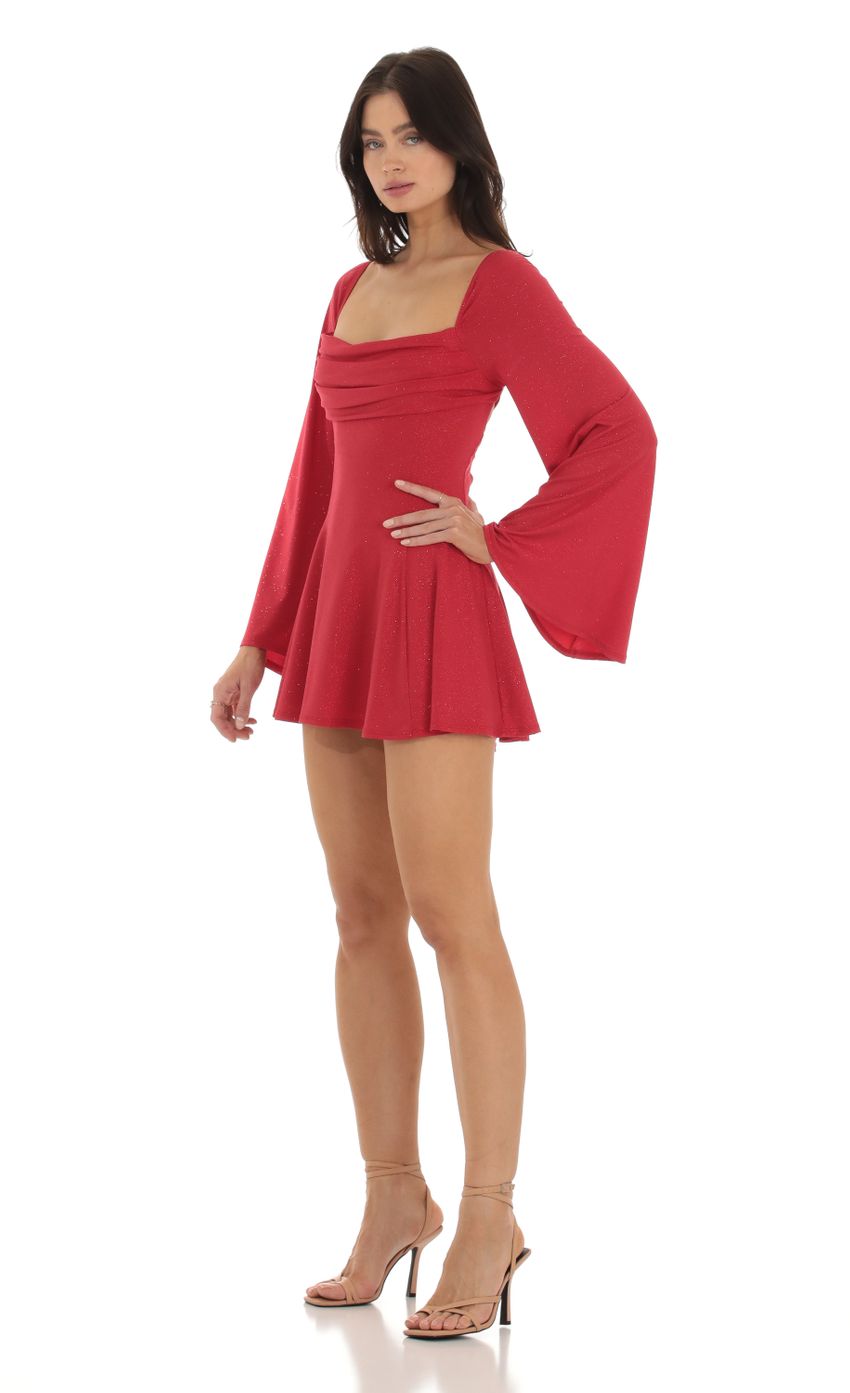 Picture Sirena Shimmer Flare Sleeve Dress in Red. Source: https://media.lucyinthesky.com/data/Sep23/850xAUTO/9b0f02c8-a2e5-4b46-8bd3-6cb0a6f5a358.jpg