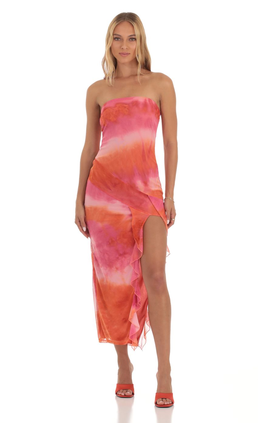 Picture Dimity Mesh Tie Dye Dress in Pink and Orange. Source: https://media.lucyinthesky.com/data/Sep23/850xAUTO/a55d2ba4-064b-4d6d-b230-cba1f57f0bab.jpg