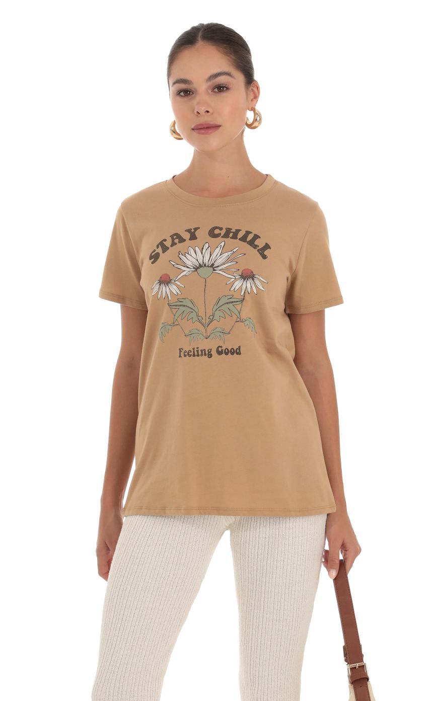 Picture Stay Chill Feeling Good Graphic T-Shirt. Source: https://media.lucyinthesky.com/data/Sep23/850xAUTO/b8461487-62c3-4dd7-959c-02fd9974579b.jpg