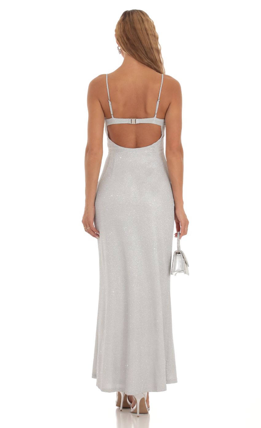 Picture Corie Shimmer Open Back Dress in Silver. Source: https://media.lucyinthesky.com/data/Sep23/850xAUTO/cb05aad3-2558-4c19-b0c4-a389db501c02.jpg
