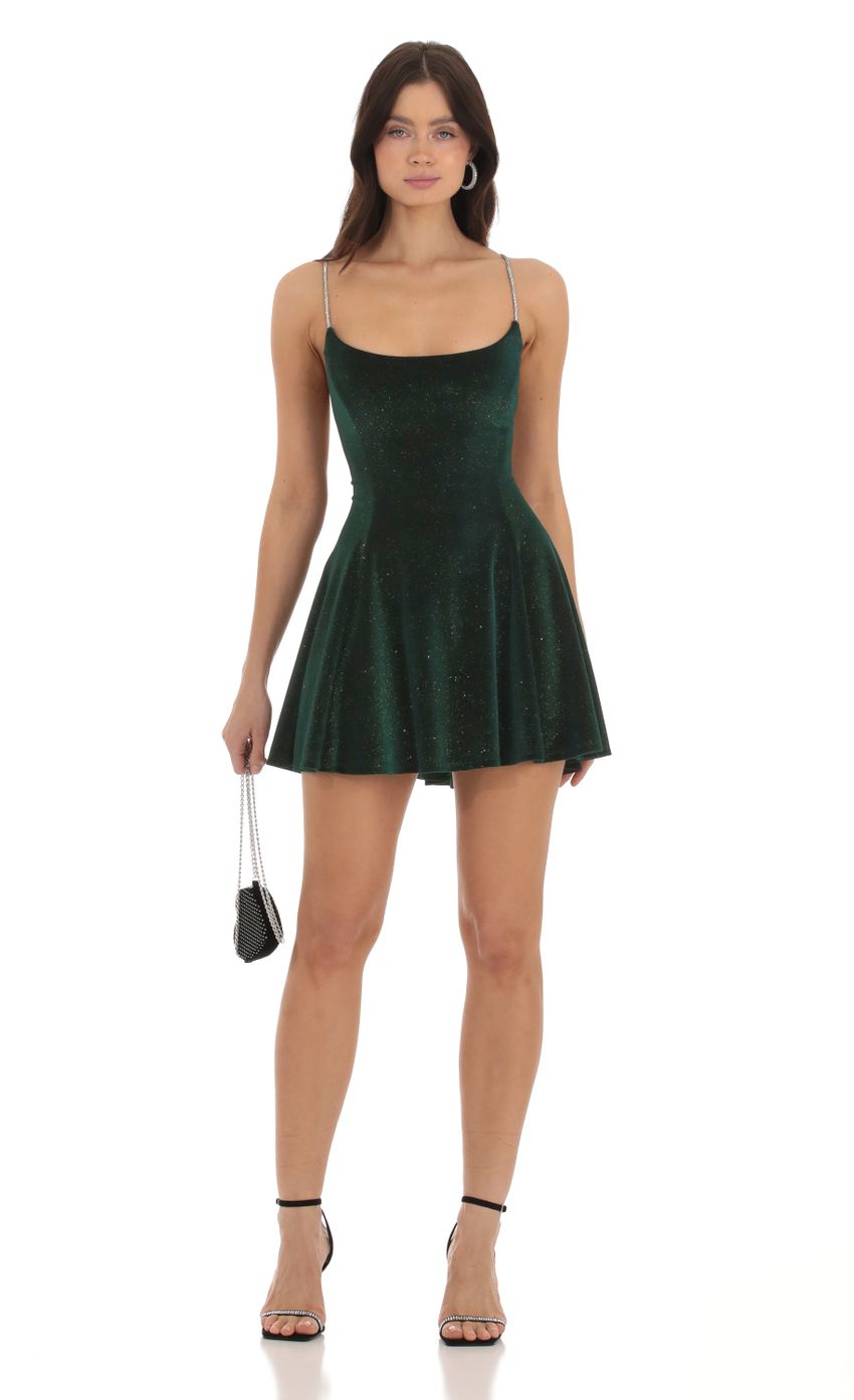 Picture Pandora Velvet Shimmer A-Line Dress in Green. Source: https://media.lucyinthesky.com/data/Sep23/850xAUTO/cc8da76a-7de7-4e0b-9f51-98759e6e75ab.jpg