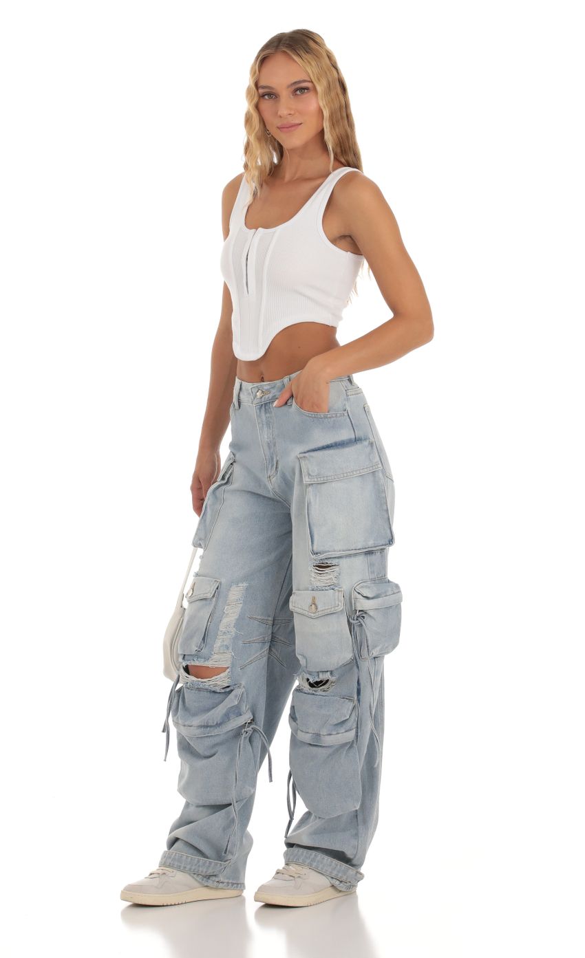 Picture Nakiyah Distressed Cargo Denim Jeans. Source: https://media.lucyinthesky.com/data/Sep23/850xAUTO/d02b4003-d51e-433e-80a3-7c5118e4a776.jpg