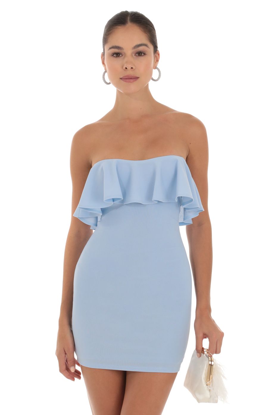 Picture Lurice Ruffle Strapless Bodycon Dress in Blue. Source: https://media.lucyinthesky.com/data/Sep23/850xAUTO/d0ee2603-9df7-4391-8f8d-18a3062a69ad.jpg