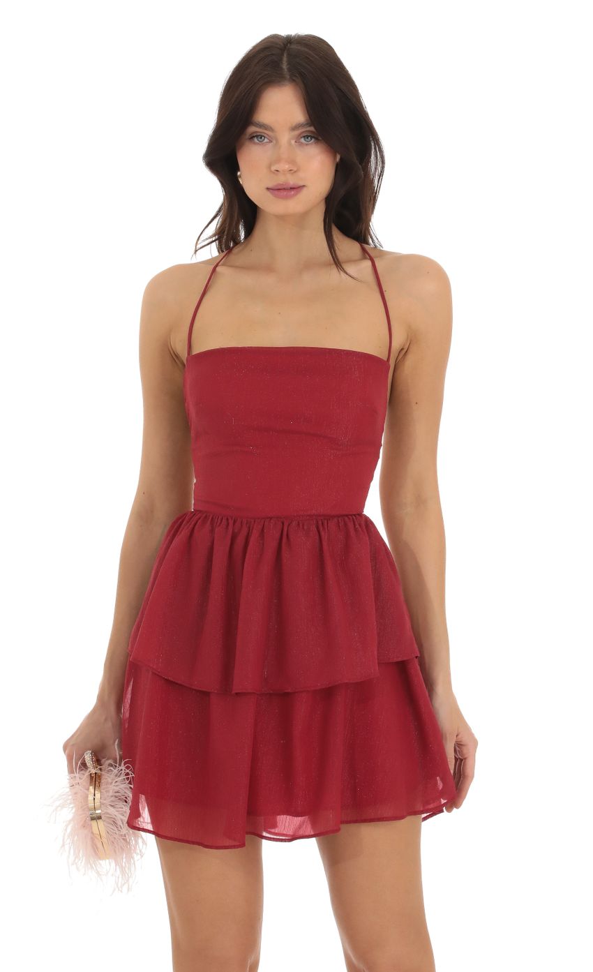 Aspen Shimmer Lace Up Dress in Red | LUCY IN THE SKY