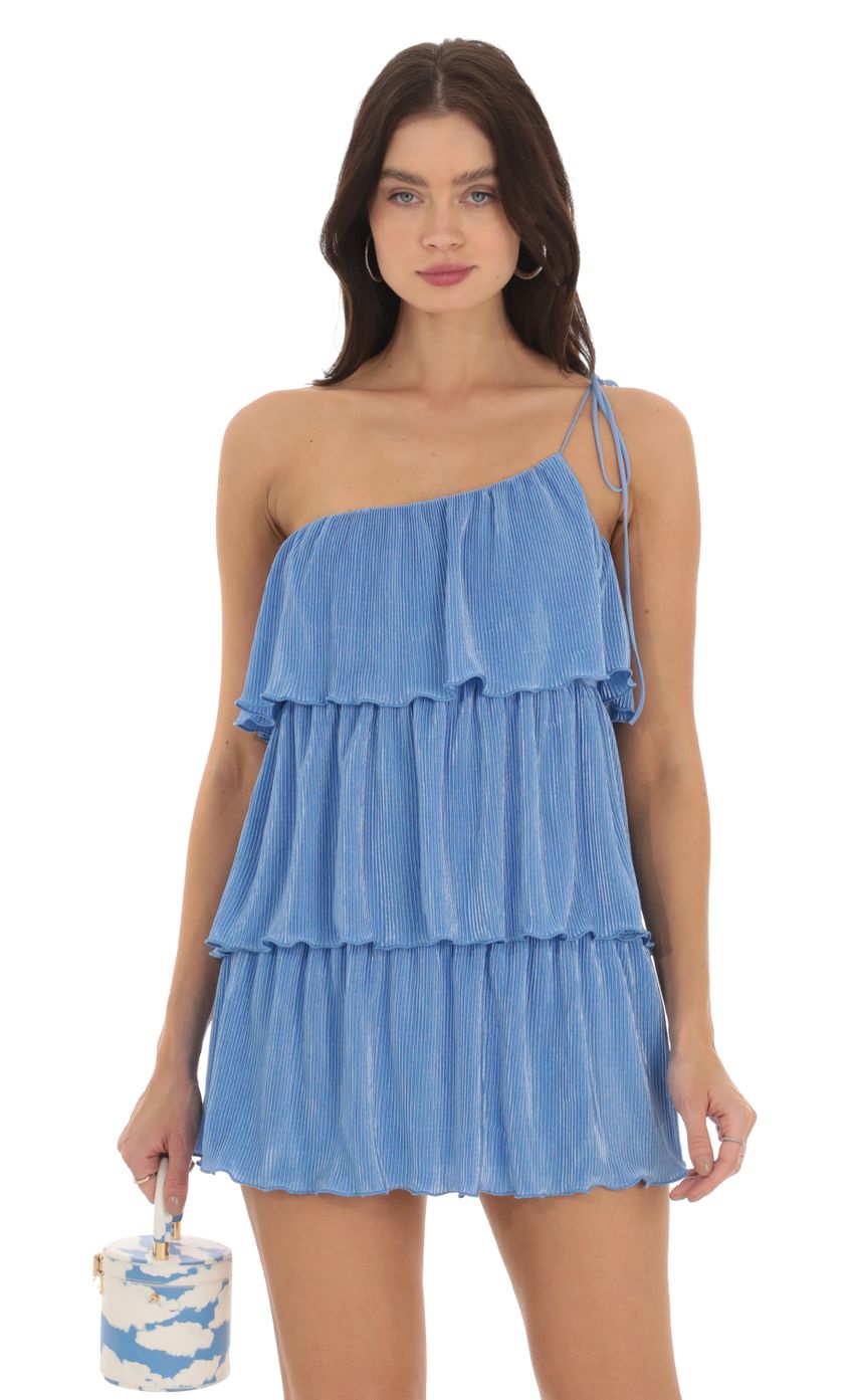 Picture Huntah One Shoulder Ruffle Dress in Blue. Source: https://media.lucyinthesky.com/data/Sep23/850xAUTO/eb0d1b8b-f46a-44b7-a327-e26923188398.jpg