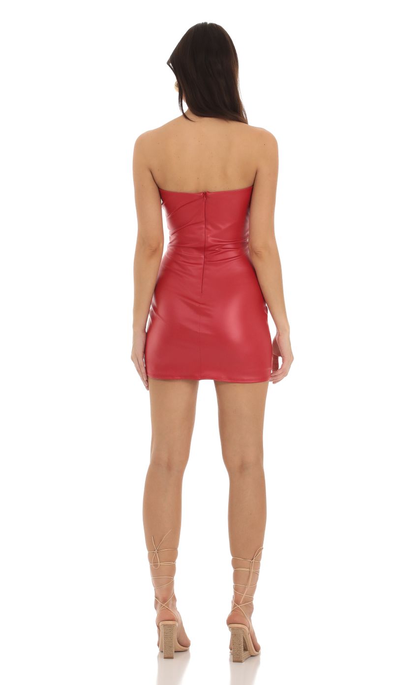 Picture Diaval Pleather Twist Strapless Dress in Red. Source: https://media.lucyinthesky.com/data/Sep23/850xAUTO/efed5084-7e59-4cfb-aba8-ce460b247b83.jpg