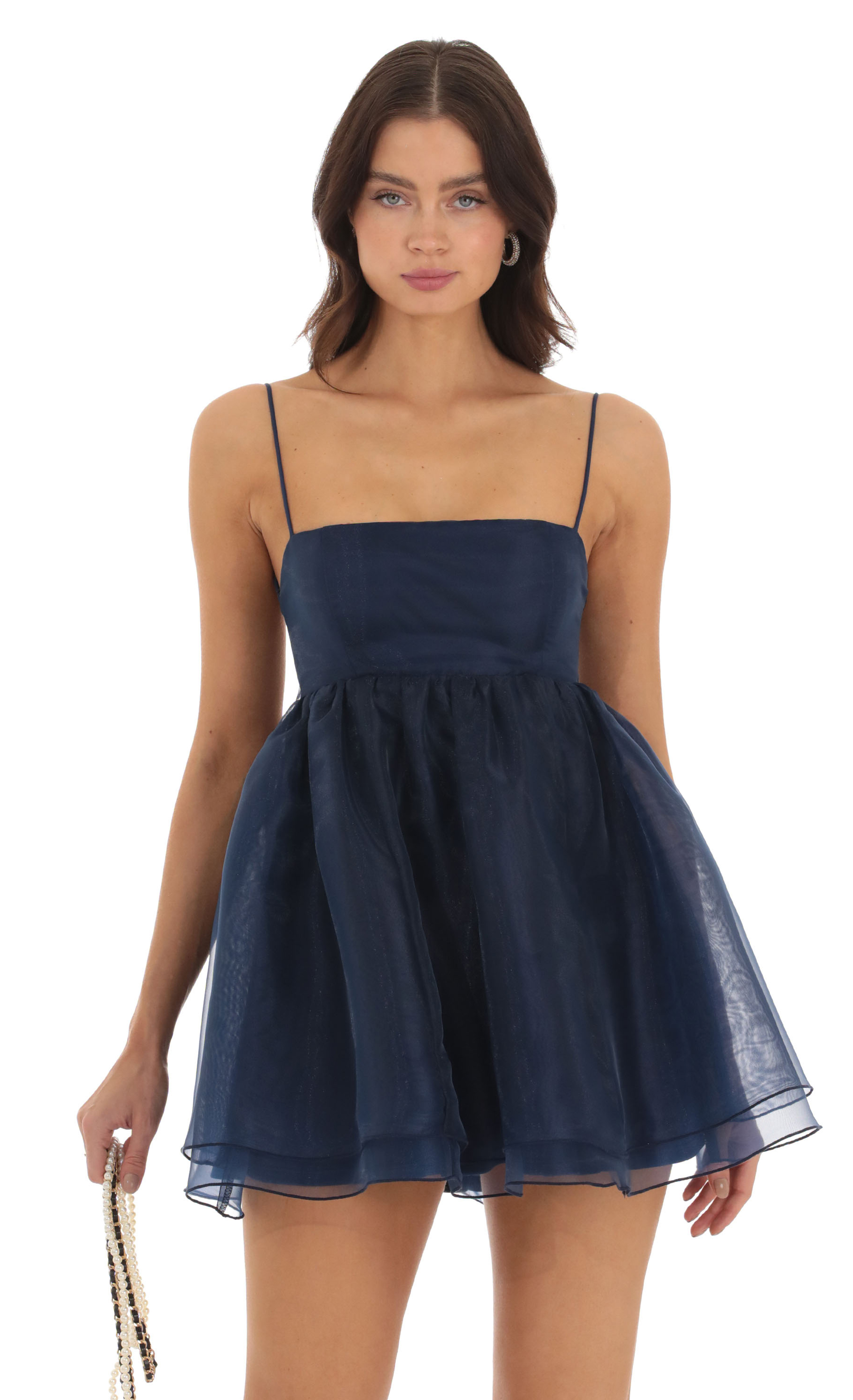 Shadie Square Neck Babydoll Dress in Navy