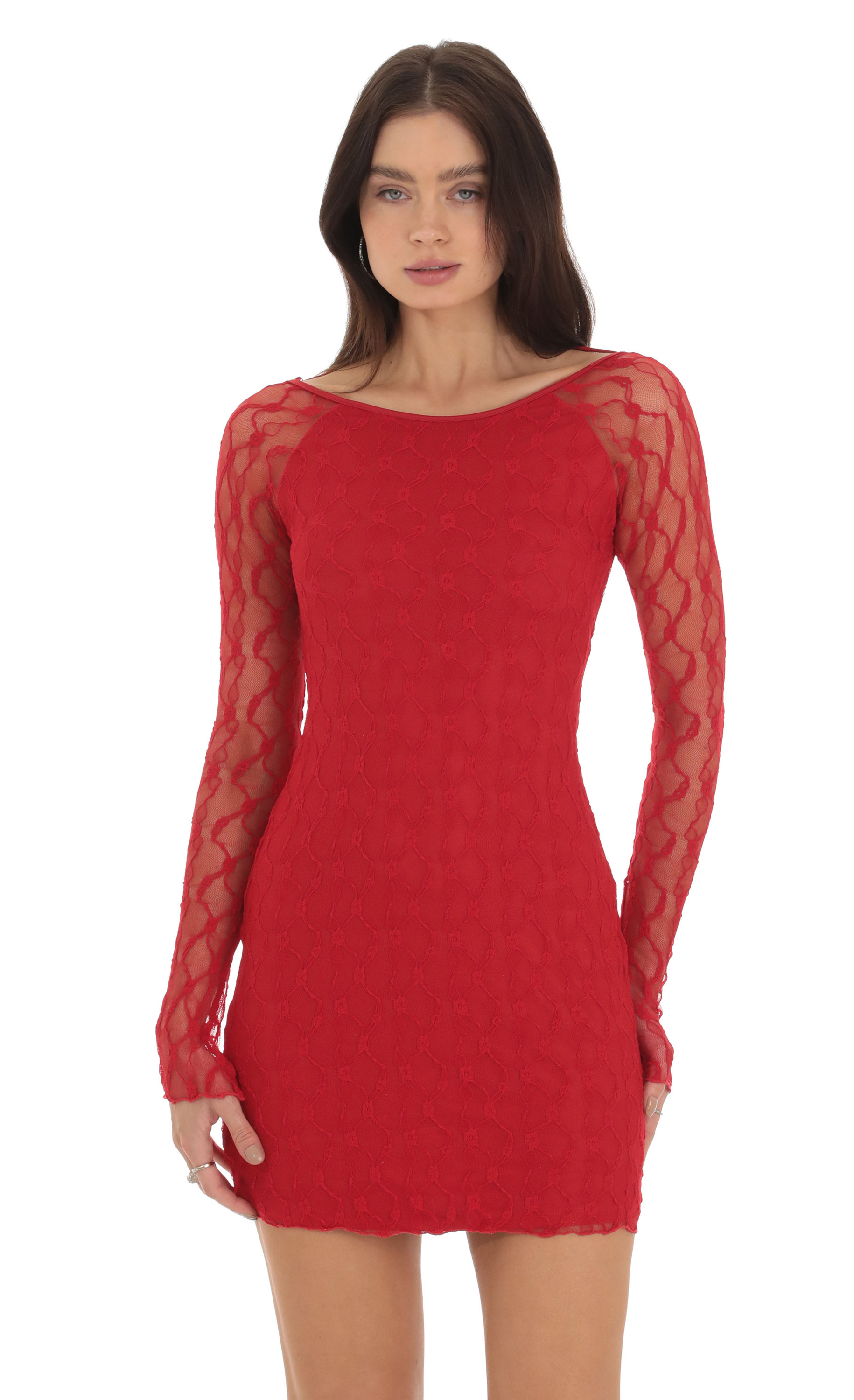Libertee Lace Open Back Bodycon Dress in Red